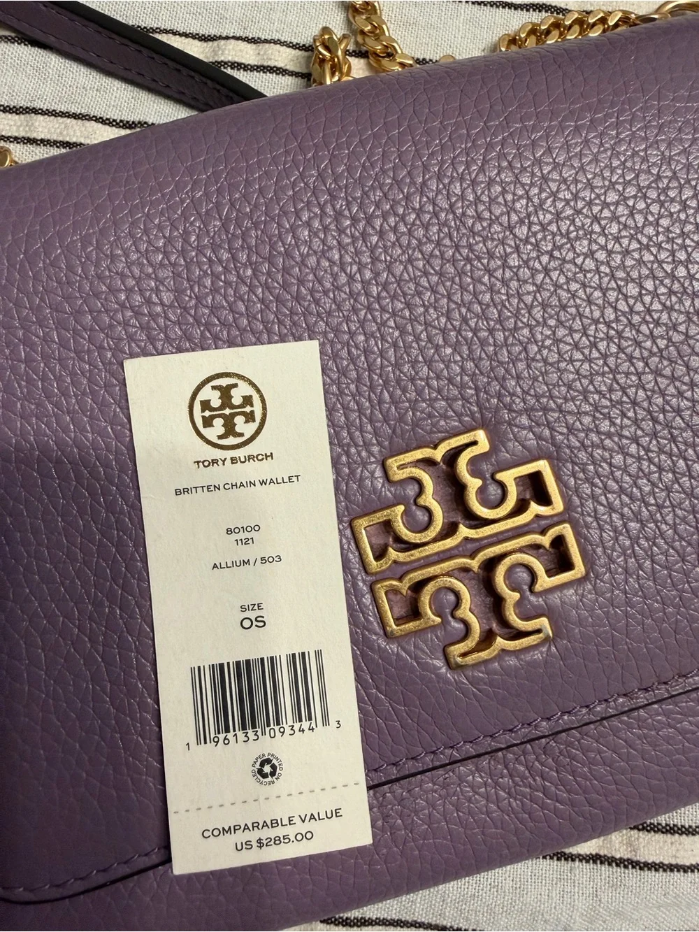 Tory Burch Purple Lilac Pebbled Leather Chain Crossbody